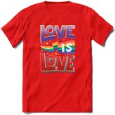 Love Is Love | Pride T-Shirt | Grappig LHBTIQ+ / LGBTQ / Gay / Homo / Lesbi Cadeau Shirt | Dames - Heren - Unisex | Tshirt Kleding Kado | - Rood - 3XL