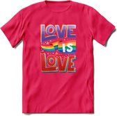 Love Is Love | Pride T-Shirt | Grappig LHBTIQ+ / LGBTQ / Gay / Homo / Lesbi Cadeau Shirt | Dames - Heren - Unisex | Tshirt Kleding Kado | - Roze - S