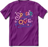 Spread Love | Pride T-Shirt | Grappig LHBTIQ+ / LGBTQ / Gay / Homo / Lesbi Cadeau Shirt | Dames - Heren - Unisex | Tshirt Kleding Kado | - Paars - L