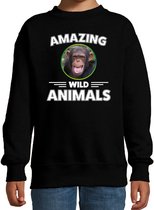 Sweater chimpansee - zwart - kinderen - amazing wild animals - cadeau trui chimpansee / chimpansee apen liefhebber 3-4 jaar (98/104)