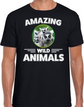 T-shirt maki - zwart - heren - amazing wild animals - cadeau shirt maki / ringstaart makis liefhebber L