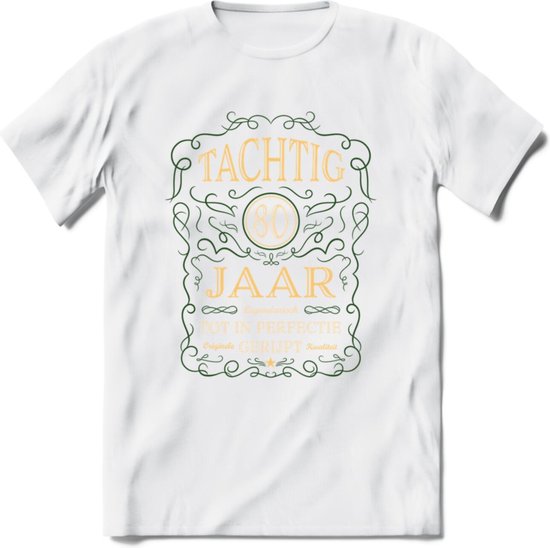 80 Jaar Legendarisch Gerijpt T-Shirt | Mos - Ivoor | Grappig Verjaardag en Feest Cadeau Shirt | Dames - Heren - Unisex | Tshirt Kleding Kado | - Wit - XL