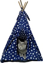Pochon Pet - Tipi Tent met Sterretjes - Blauw Wit - 65 x 50 x 50 cm - Dierentent - Tent voor Huisdieren