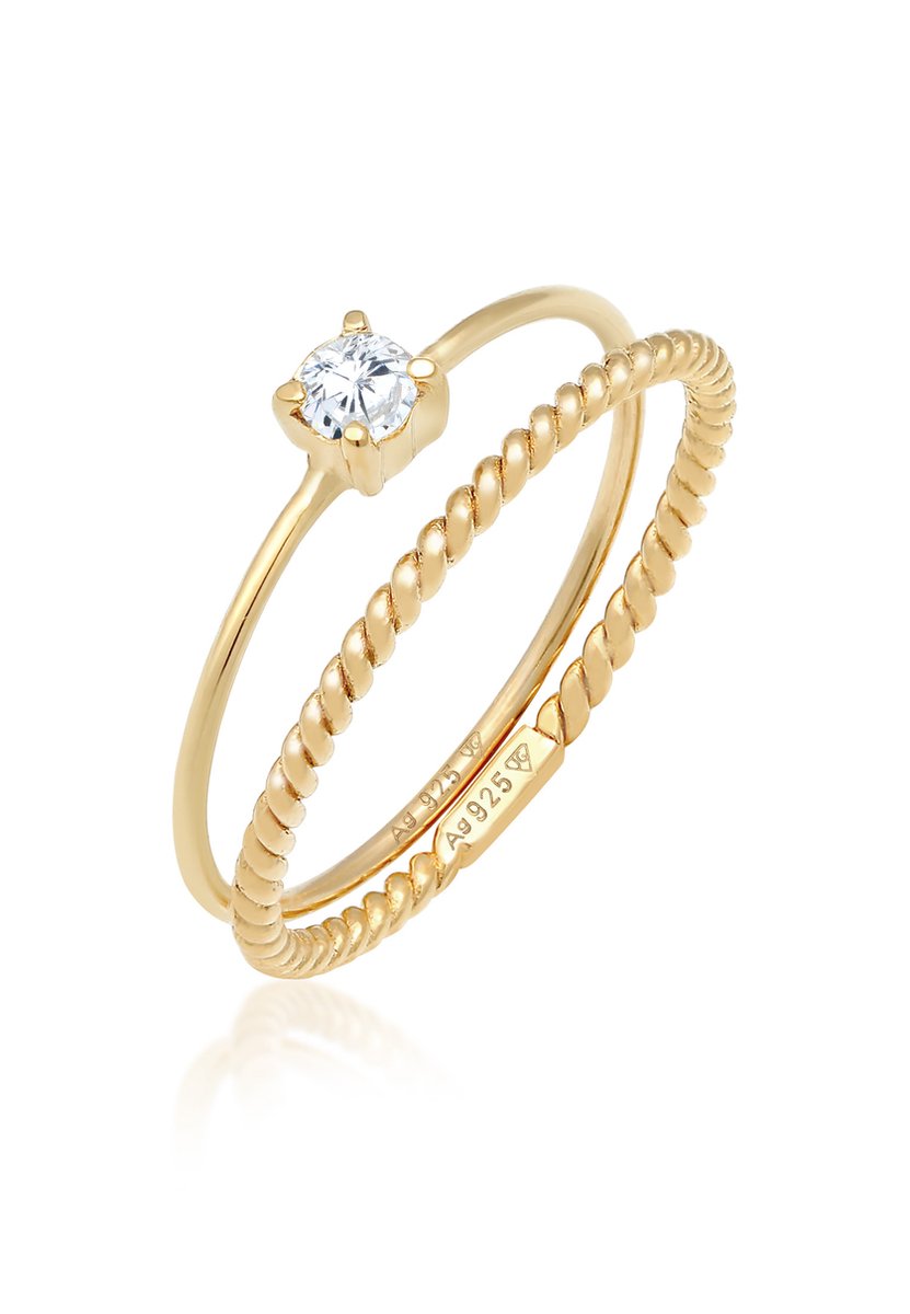 Elli - Ring - Dames Ring Set Gedraaid Trend Blogger met Zirconia steen in 925 Sterling Zilver Gold Plated - Dames