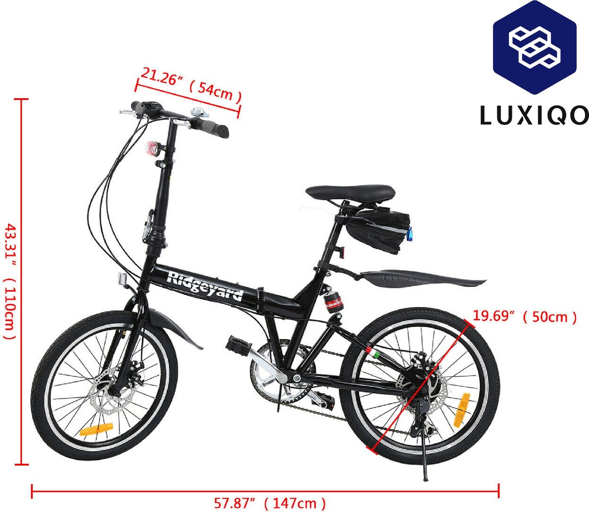 Vélo Pliable Noir Mat Roues 20 Pouces - Compact (65x82,5x35 Cm Fermé), Idéal Pour Transport Et Ville