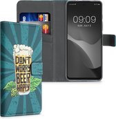 kwmobile telefoonhoesje voor Motorola Moto G60S - Hoesje met pasjeshouder in oranje / groen / petrol - don't worry beer happy design