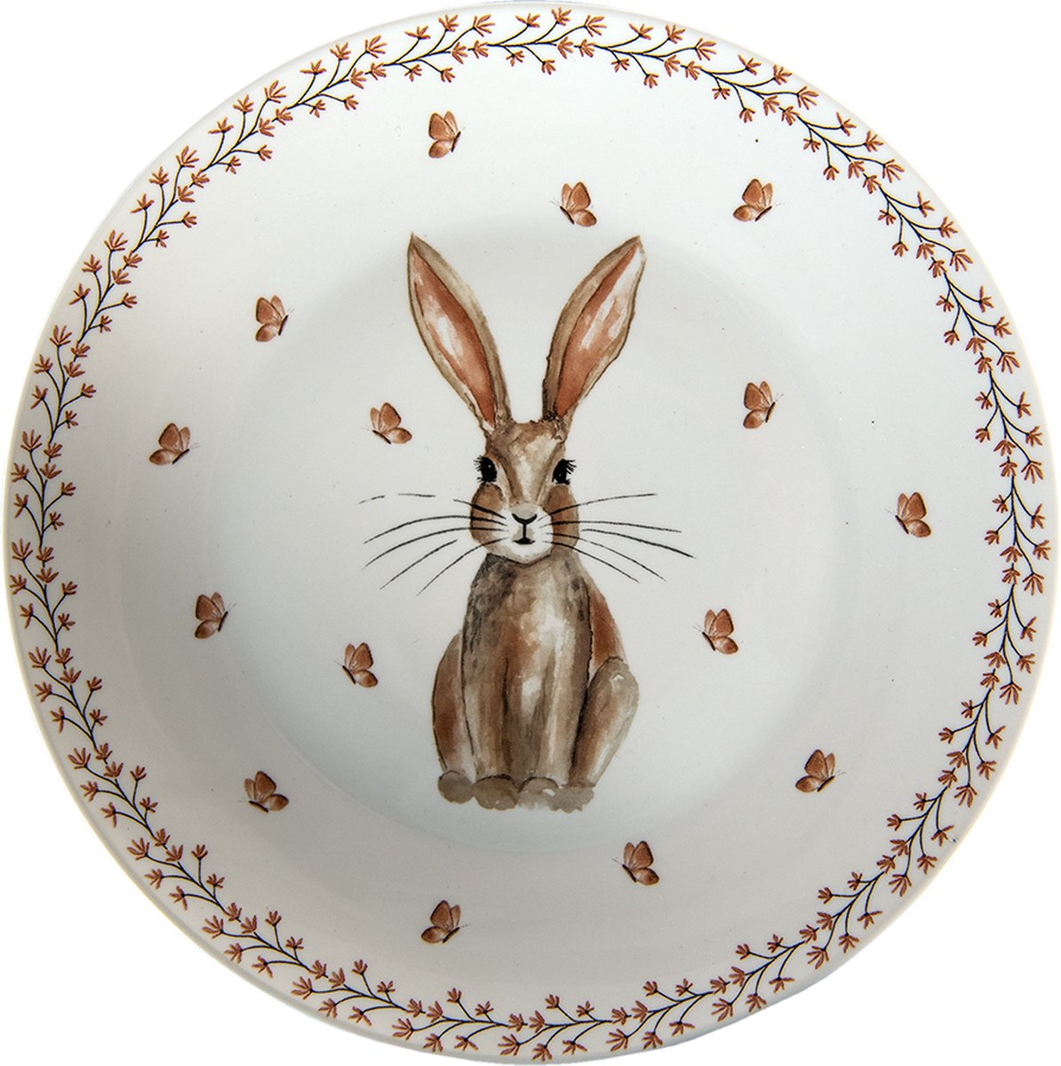 Clayre & Eef Ontbijtbord Ø 20 cm Beige Bruin Porselein Konijn