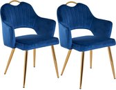 24Designs Elina Velvet Eetkamerstoel - Set Van 2 - Blauw Fluweel