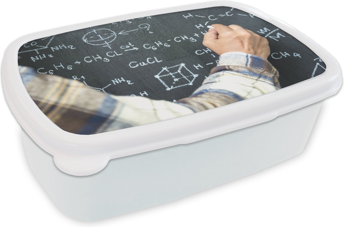 Broodtrommel Wit - Lunchbox - Brooddoos - Leraar schrijft op bord - 18x12x6 cm - Volwassenen