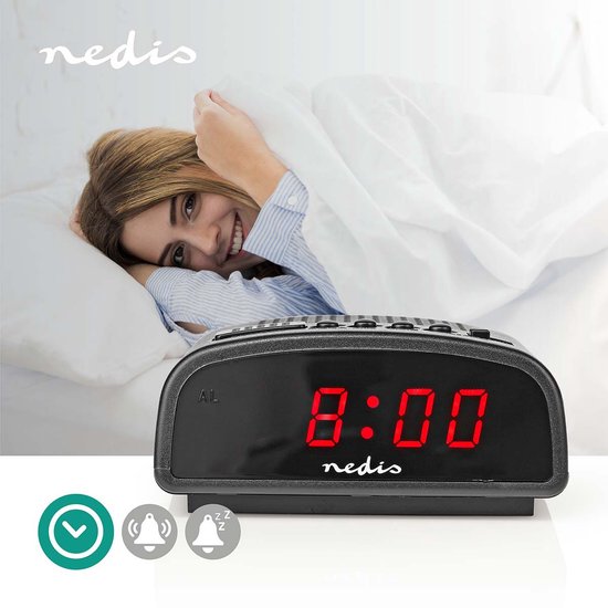 Nedis Digitale Bureau-Wekker - LED-Scherm - Snoozefunctie - Zwart