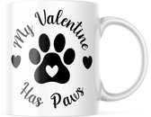 Valentijn Mok met tekst: My valentine has paws, dogpaw with heart | Valentijn cadeau | Valentijn decoratie | Grappige Cadeaus | Koffiemok | Koffiebeker | Theemok | Theebeker
