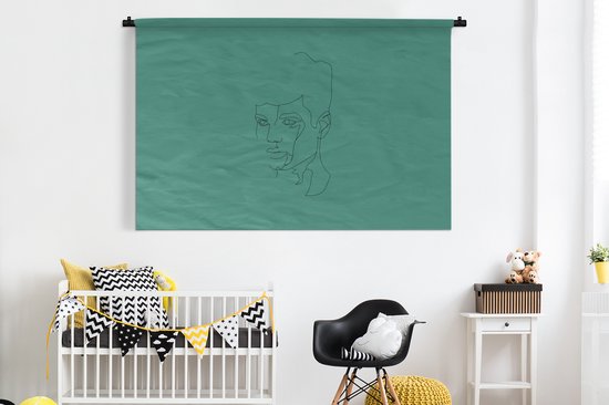 Wandkleed - Wanddoek - Man - Gezicht - Line art - 180x120 cm - Wandtapijt