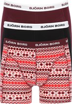 Björn Borg boxershorts Essential  (3-pack) - heren boxers normale lengte - zwart - bordeaux en rode print -  Maat: L