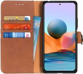 Xiaomi Redmi Note 10 Pro Hoesje Portemonnee Drukknoop Sluiting Bruin