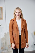 Dames Open Blazer Suède Cognac Size : L