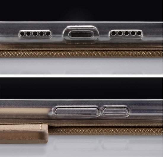 Gros plan des ports et des boutons d'un étui de téléphone.