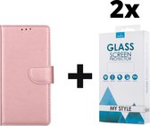 Kunstleer Bookcase Hoesje Met Pasjeshouder Samsung Galaxy A40 Roze - 2x Gratis Screen Protector - Telefoonhoesje - Smartphonehoesje