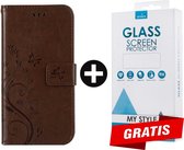Bookcase Hoesje Vlinders Met Pasjeshouder iPhone XR Bruin - Gratis Screen Protector - Telefoonhoesje - Smartphonehoesje