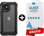 Backcover Shockproof Carbon Hoesje iPhone 11 Zwart - Gratis Screen Protector - Telefoonhoesje - Smartphonehoesje
