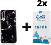 Backcover Marmerlook Hoesje Huawei P30 Zwart - 2x Gratis Screen Protector - Telefoonhoesje - Smartphonehoesje