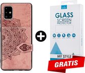 Backcover Fashion Mini Wallet Hoesje Samsung Galaxy A71 Roségoud - Gratis Screen Protector - Telefoonhoesje - Smartphonehoesje