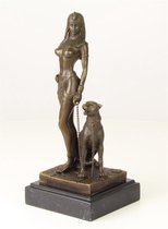 Bronzen Beeld Cleopatra Met Panter 10x10x25 cm