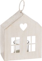 Tealight holder house heart metal white