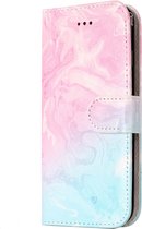 Apple iPhone 8 Hoesje - Mobigear - Marble Serie - Kunstlederen Bookcase - Blauw / Roze - Hoesje Geschikt Voor Apple iPhone 8