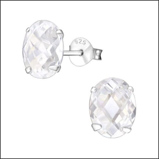 Aramat jewels ® - Ovale oorbellen-transparant-zirkonia-925 zilver-7x9mm