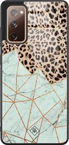 Casimoda® hoesje - Geschikt voor Samsung Galaxy S20 FE - Luipaard Marmer Mint - Luxe Hard Case Zwart - Backcover telefoonhoesje - Bruin