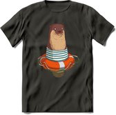 Casual zeehond T-Shirt Grappig | Dieren zeehonden Kleding Kado Heren / Dames | Animal Skateboard Cadeau shirt - Donker Grijs - XL