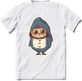 Casual haai uil T-Shirt Grappig | Dieren vissen uilen Kleding Kado Heren / Dames | Animal Skateboard Cadeau shirt - Wit - S