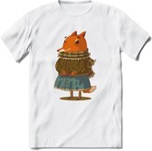 Casual vos T-Shirt Grappig | Dieren honden Kleding Kado Heren / Dames | Animal Skateboard Cadeau shirt - Wit - S