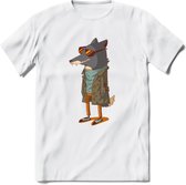 Casual vos T-Shirt Grappig | Dieren honden Kleding Kado Heren / Dames | Animal Skateboard Cadeau shirt - Wit - XXL