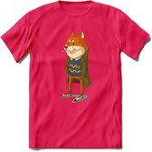 Casual vos T-Shirt Grappig | Dieren honden Kleding Kado Heren / Dames | Animal Skateboard Cadeau shirt - Roze - XXL