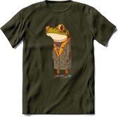 Casual kikker T-Shirt Grappig | Dieren reptiel Kleding Kado Heren / Dames | Animal Skateboard Cadeau shirt - Leger Groen - S