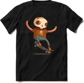 Casual skelet T-Shirt Grappig | Dieren halloween Kleding Kado Heren / Dames | Animal Skateboard Cadeau shirt - Zwart - XXL