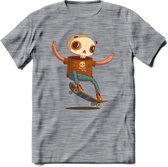 Casual skelet T-Shirt Grappig | Dieren halloween Kleding Kado Heren / Dames | Animal Skateboard Cadeau shirt - Donker Grijs - Gemaleerd - S