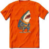 Casual haai T-Shirt Grappig | Dieren vissen Kleding Kado Heren / Dames | Animal Skateboard Cadeau shirt - Oranje - XXL