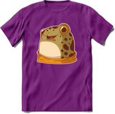 Blije kikker T-Shirt Grappig | Dieren reptielen Kleding Kado Heren / Dames | Animal Skateboard Cadeau shirt - Paars - L