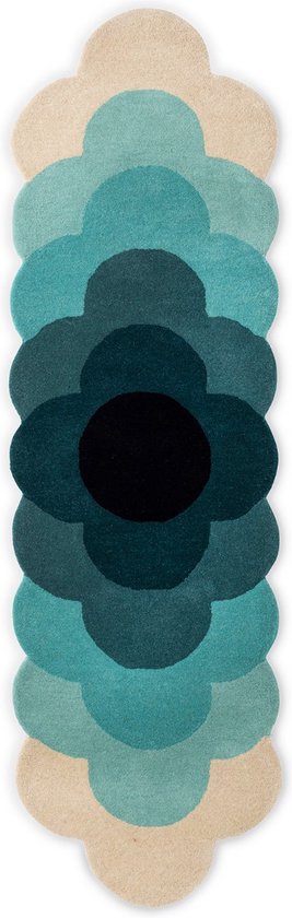 Orla Kiely - Orla Kiely Optical Flower Teal 061207 Vloerkleed - 067x230  - Rechthoek - Laagpolig Tapijt - Modern - Beige, Blauw, Zwart