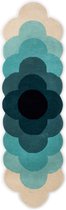 Orla Kiely - Orla Kiely Optical Flower Teal 061207 Vloerkleed - 067x230 cm - Rechthoekig - Laagpolig Tapijt - Design, Modern, Retro - Beige, Blauw, Zwart