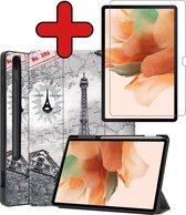 Hoes Geschikt voor Samsung Galaxy Tab S7 FE Hoes Book Case Hoesje Trifold Cover Met Uitsparing Geschikt voor S Pen Met Screenprotector - Hoesje Geschikt voor Samsung Tab S7 FE Hoesje Bookcase - Eiffeltoren