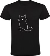 Kat | Heren T-shirt | Zwart | Cat | Kitten | Poes | Tekening | Dierendag | Huisdier