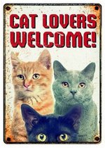 Plenty gifts waakbord blik cat lovers welcome 15x21 cm