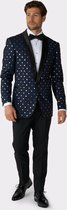 OppoSuits Goldy Dots - Heren Tuxedo Smoking met Vlinderdas - Chique -Donkerblauw- Maat EU 48