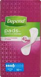 Depend pads voor gevoelige blaas, 10 extra pads. Roze verpakking met cirkelpatroon.