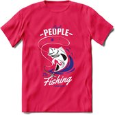 Cool People Do Fishing - Vissen T-Shirt | Donker Blauw | Grappig Verjaardag Vis Hobby Cadeau Shirt | Dames - Heren - Unisex | Tshirt Hengelsport Kleding Kado - Roze - M