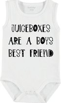 Baby Rompertje met tekst 'Juiceboxes are a boys best friend' | mouwloos l | wit zwart | maat 62/68 | cadeau | Kraamcadeau | Kraamkado