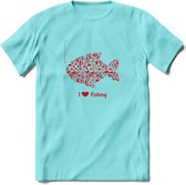 I Love Fishing - Vissen T-Shirt | Rood | Grappig Verjaardag Vis Hobby Cadeau Shirt | Dames - Heren - Unisex | Tshirt Hengelsport Kleding Kado - Licht Blauw - M